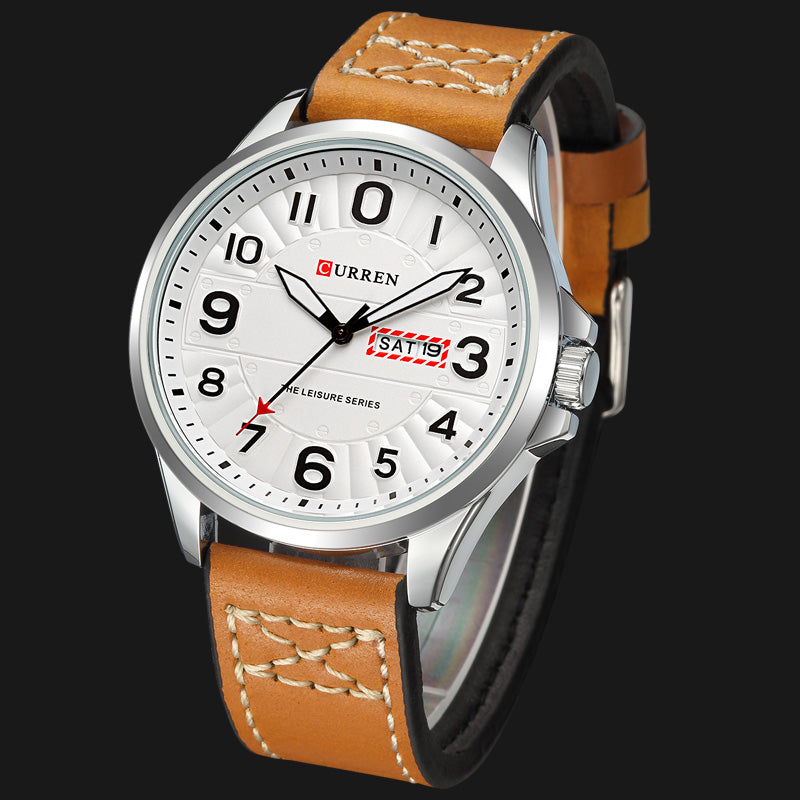 CURREN 8269 Calendar Luminous Display Leather Band Quartz Watch Steel Case Men Watch