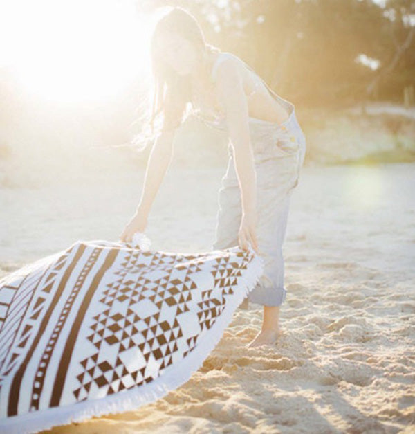 150cm Pure Cotton Bohemia Roud Tassel Knitted Beach Towel Lantern Towel Home Blanket
