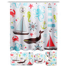 Marine Animal Bathroom Shower Curtain Toilet Cover Bath Mat Non-Slip Rug Set