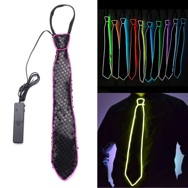 Battery Powered LED Light Up El Wire Tie Adjustable Necktie for Party Halloween Wedding DC3V