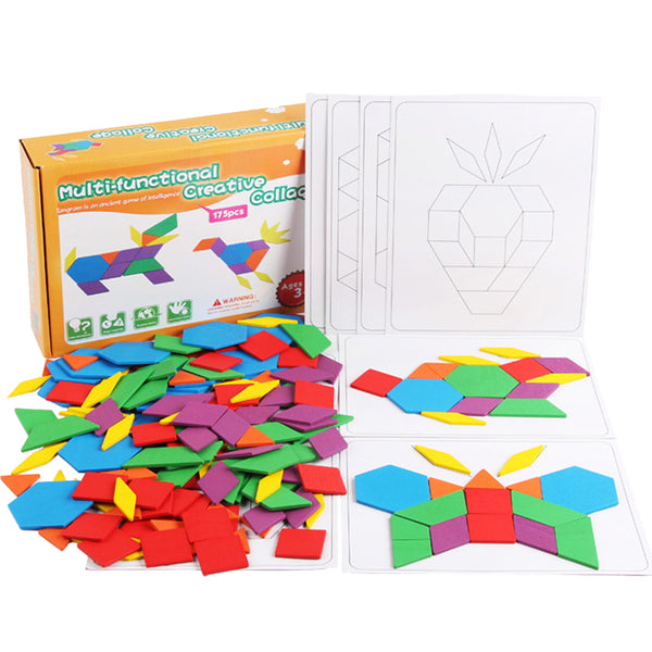 175PCS Wooden Puzzle Blocks Montessori Toys Early Education Learning Kids Christmas Gift