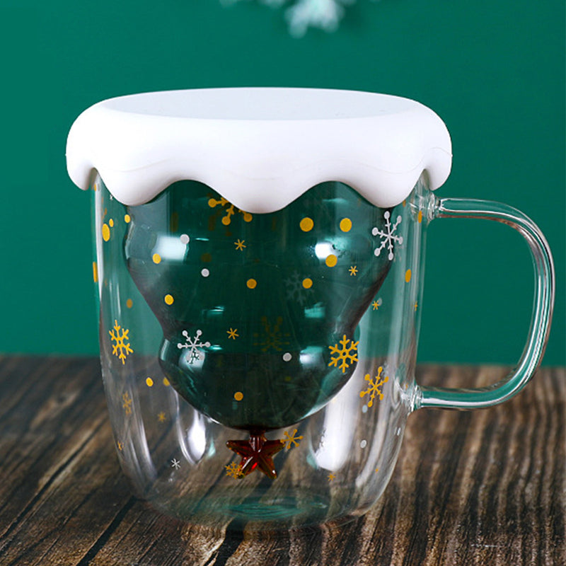 Creative Double-Layer Glass Christmas Tree Star Water Cup Explosion-proof Mug