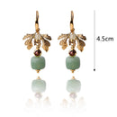 Ethnic Jewelry Vintage Handmade Earrings Luxury Gold Leaf Jade Charm Dangle Earring for Women