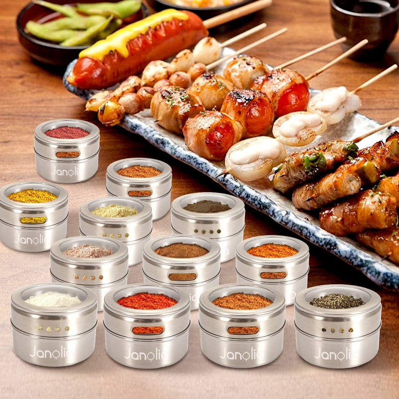 12Pcs/Set Magnetic Spice Tins Round Spice Container Spice Storage Boxes Magnetic Spice Jars for Kitchen Restaurant Hotel Canteen