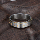 Men's Rotatable Ring Titanium Steel Buddhist Gold Tone Mantra Pattern Spinner Lucky Ring