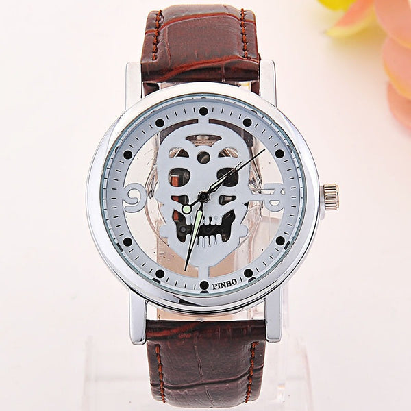 Hollow-out Skull Real Belt Quartz Watch Fashion Double-sided Vintage Men Women Watch