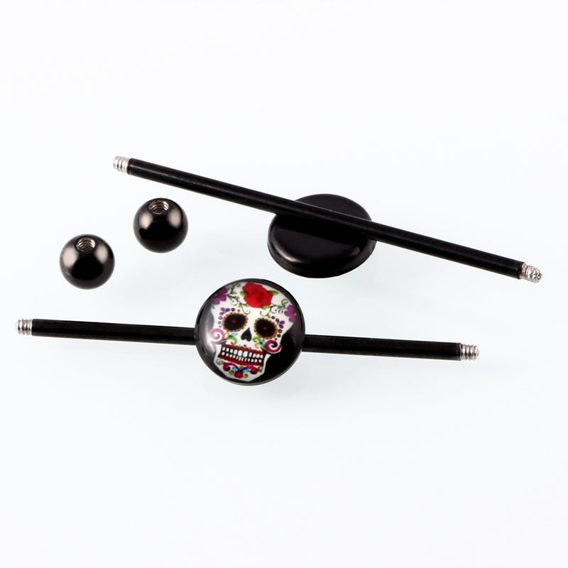 Retro Industrial Barbell Skull Ear Holes Trendy Ear Stud Female Male