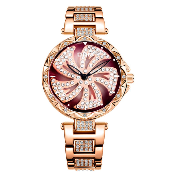 DOM G-1258 Rotating Ladies Wrist Watch Shining Fashionable Full Steel Quartz Watches