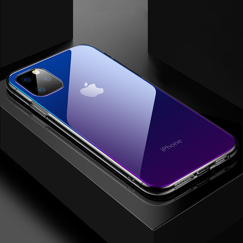 Cafele Gradient Color Tempered Glass + Soft Silicone Edge Protective Case for iPhone 11 Pro 5.8 inch