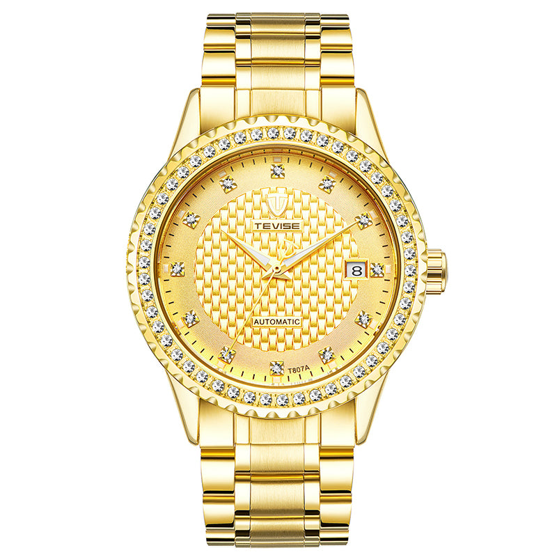 TEVISE Diamonds Business Style Automatic Mechanical Watch Stainless Steel Strap Men Watches
