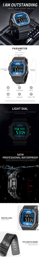 SMAEL 1801 Men Camouflage Cowboy Style Luminous 5ATM Waterproof Digital Watch