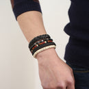 Vintage Leather Bracelet Weave Braided Multilayer Adjustable Wood Beaded Bracelet for Men