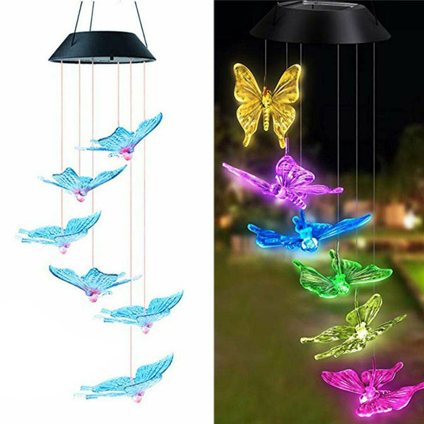 Solar LED Hanging Light Butterfly Wind Chimes Home Garden Outdoor Lamp Decorations