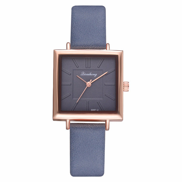 Simple Square Dial PU Leather Strap Women Fashion Ladies Dress Bracelet Quartz Watch