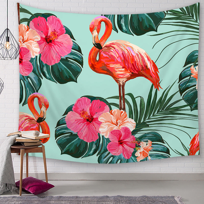 Flamingo Tapestry Wall Blanket Plants Flower Polyester Tablecloth Wall Hanging Table Runner Home