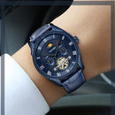 TEVISE T851A Moon Phase Automatic Mechanical Watch Roman Number Leather Band Men Watch