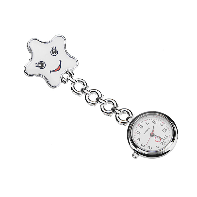 Women Cartoon Sea Star Shape Smiley Face Nurse Watch Colorful Pocket Watch