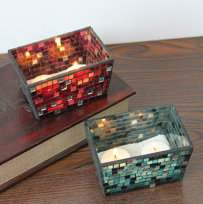 Handicraft Square Mosaic Glass Candle Stick Candle Holder Candelabra Flower Pot Home Wedding Decor