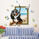 Miico Creative 3D Cartoon Summer Diving Dog Frame PVC Removable Home Room Decor Sticker