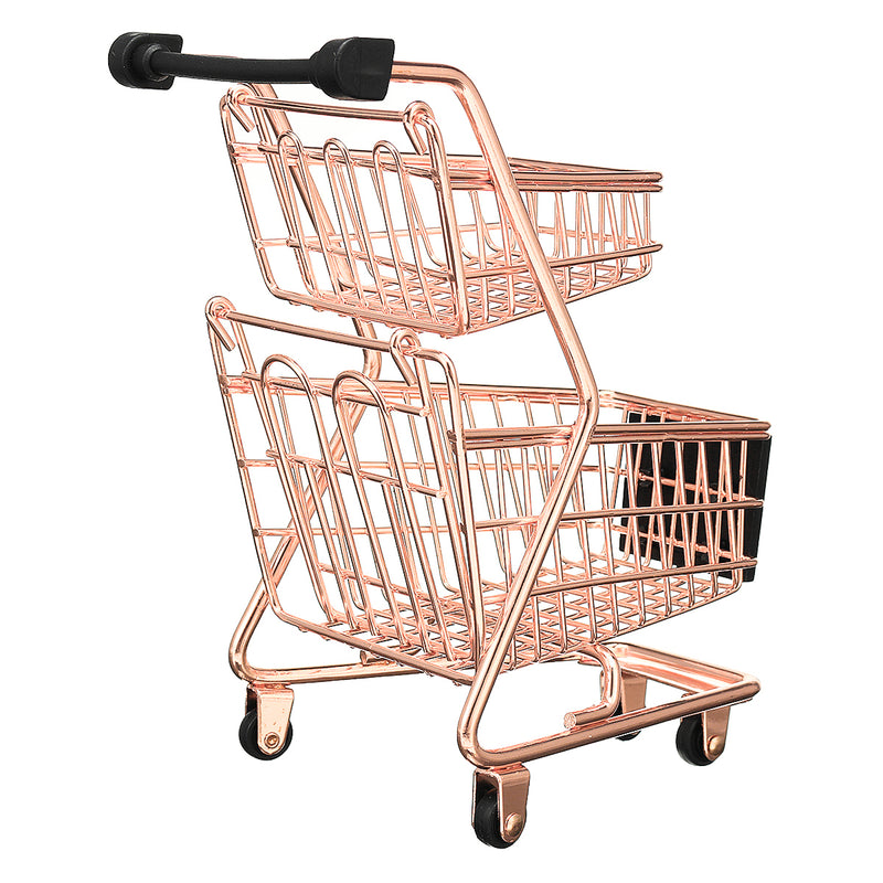 Children Mini Metal Shopping Trolley Kids Pretend Role Play Desktop Organizer Toy