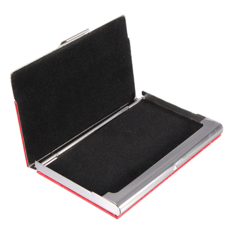 Leather Business Credit ID Name Card Holder Plaid Pattern Metal Frame Case Card Box For Office Supplies