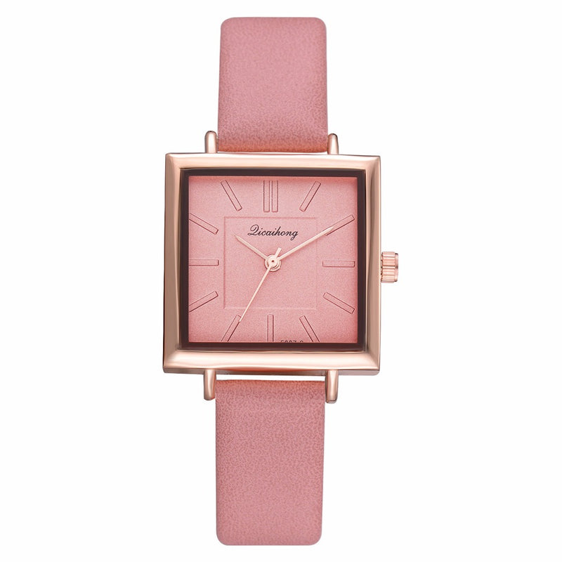 Simple Square Dial PU Leather Strap Women Fashion Ladies Dress Bracelet Quartz Watch