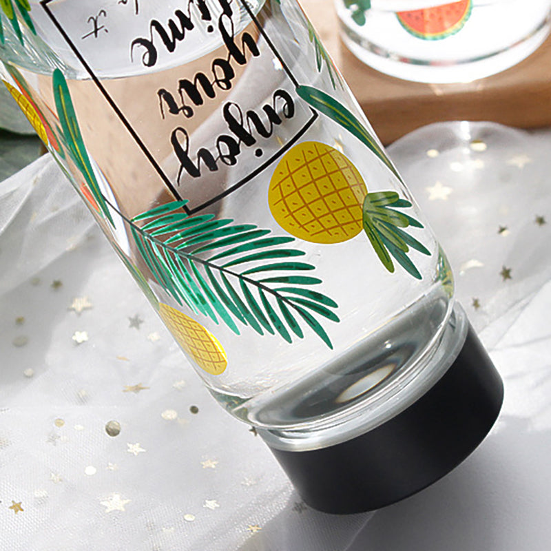 Borosilicate Glass Flamingo Fruit Pattern Anti-High Temperature Glass Cup Water Bottle