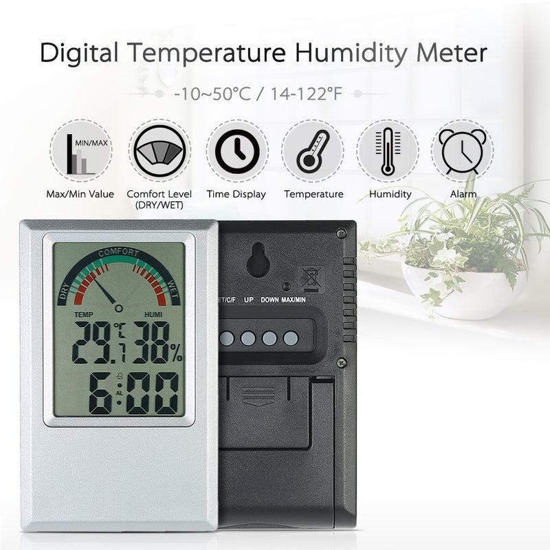 Digital Hygrometer Thermometer Garden Temperature Humidity Meter Max Min Value Alarm Clock