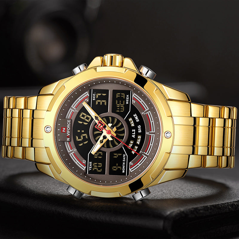 NAVIFORCE NF9170 LED Display Metal Case Dual Display Watch Business Style Men Digital Watch