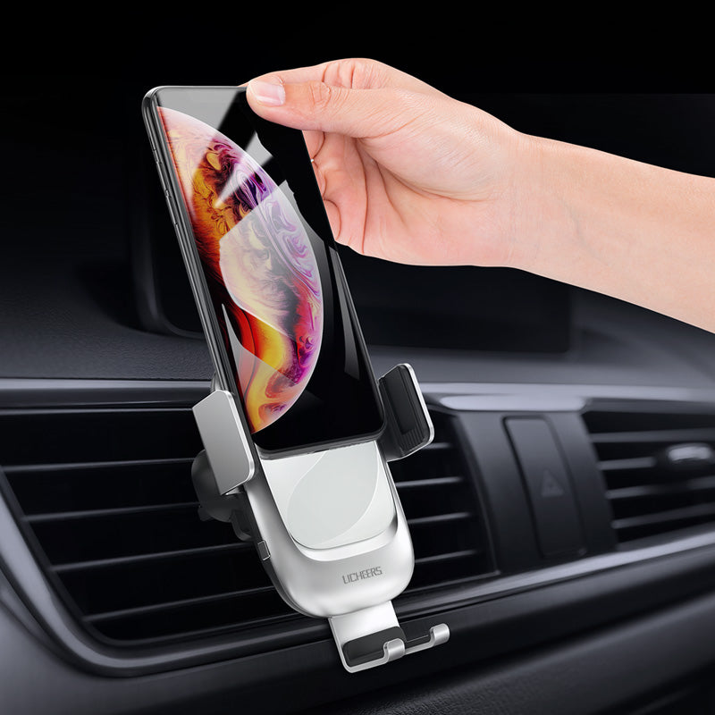 Licheers Metal Glass 10W Qi Wireless Charger Infrared Sensor Auto-clamping Air Vent Car Phone Holder For 4.0 Inch - 6.5 Inch Smart Phone