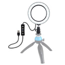 Puluz PU378 USB 6.2 Inch 3 Modes 3200K-5500K Dimmable LED Video Ring Light with Cold Shoe Tripod Ball Head
