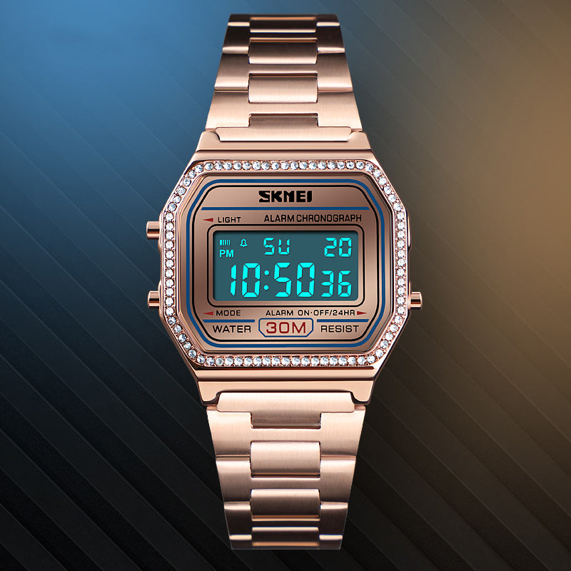 SKMEI 1474 Casual Women Watch 3ATM Waterproof EL Light Week Display Fashion Digital Watch