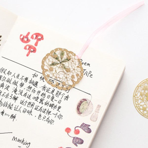 Chinese Style Cherry Blossom Series Metal Hollow Bookmark For Student 10 Pcs