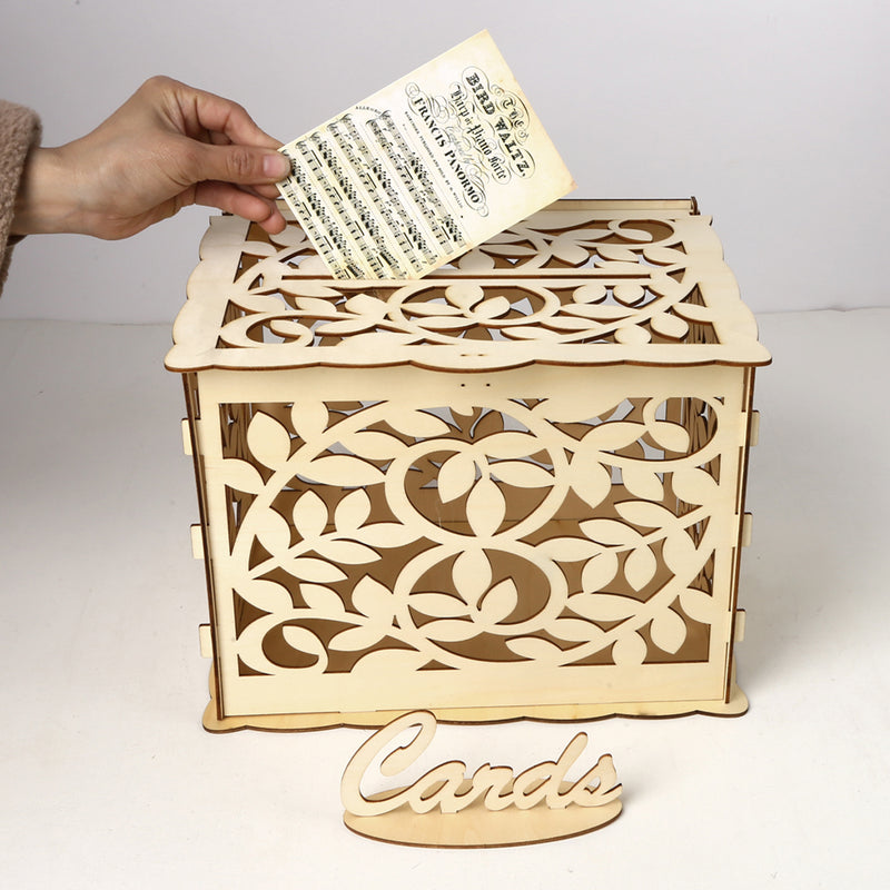 Wedding Card Box With Lock DIY Money Wooden Gift Leaf Boxes For Birthday Party