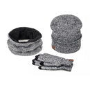 3 Pieces Set Winter Ski Warm And Gloves Cotton Unisex Hat Scarf Gloves Solid  For Men Women