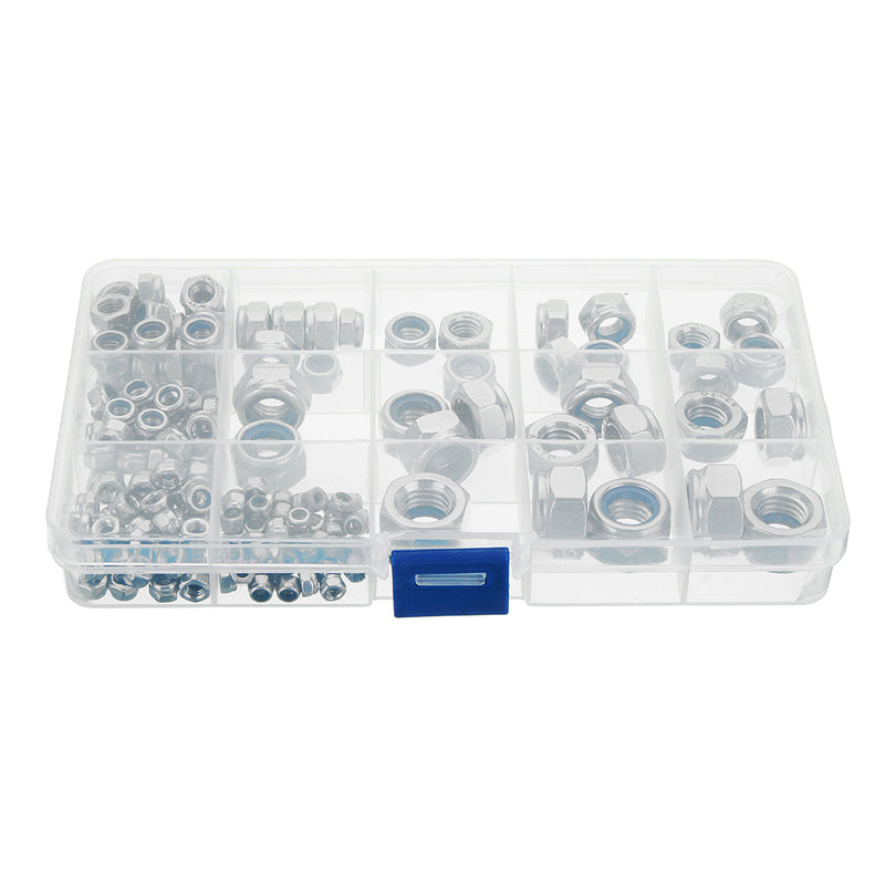 Suleve MXSN4 170Pcs 304 Stainless Steel Lock Nut Assortment M3/4/5/6/8/10/12 Nylon Insert Locknut