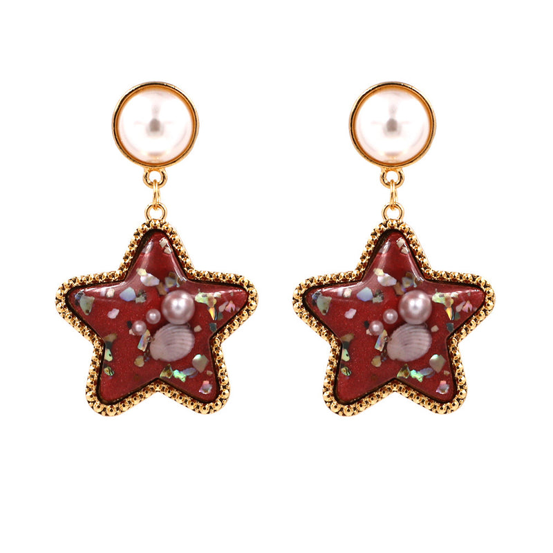 Bohemian Shell Star Earring Drop Rhinestone Pearl Earrings For Women Beach Style