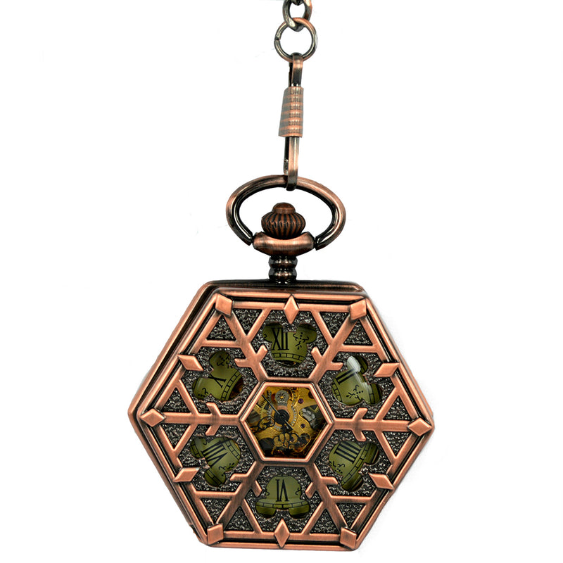 JIJIA JX002 Men Hexagon Hollow Leaf Roman Numerals Mechanical Watch Pocket Watch