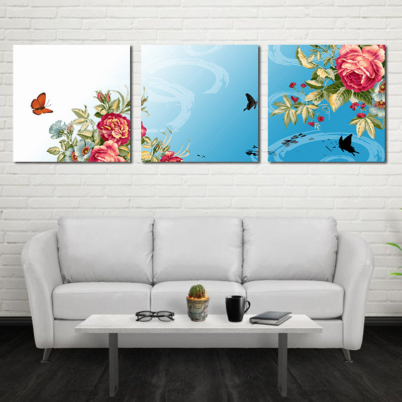 Miico Hand Painted Three Combination Decorative Paintings Dancing Botanic Peony Flower Wall Art For Home Decoration