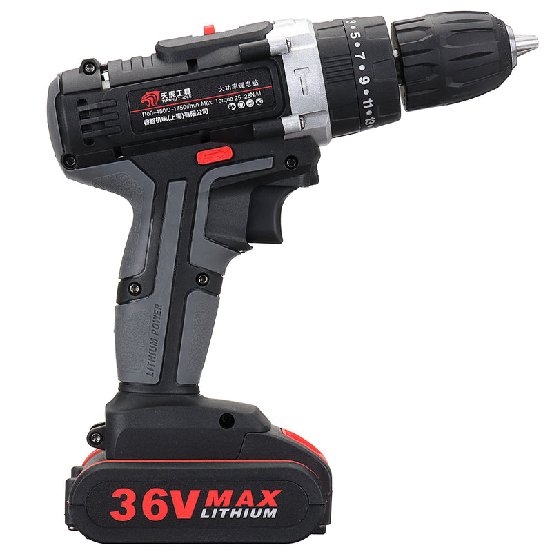 36V 3/8 Inch Cordless Electric Drill Li-ion Power Drill LED 2-Speed 25 Torque Li-ion Battery Drilling Tool