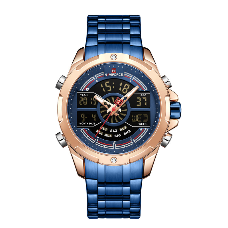 NAVIFORCE NF9170 LED Display Metal Case Dual Display Watch Business Style Men Digital Watch