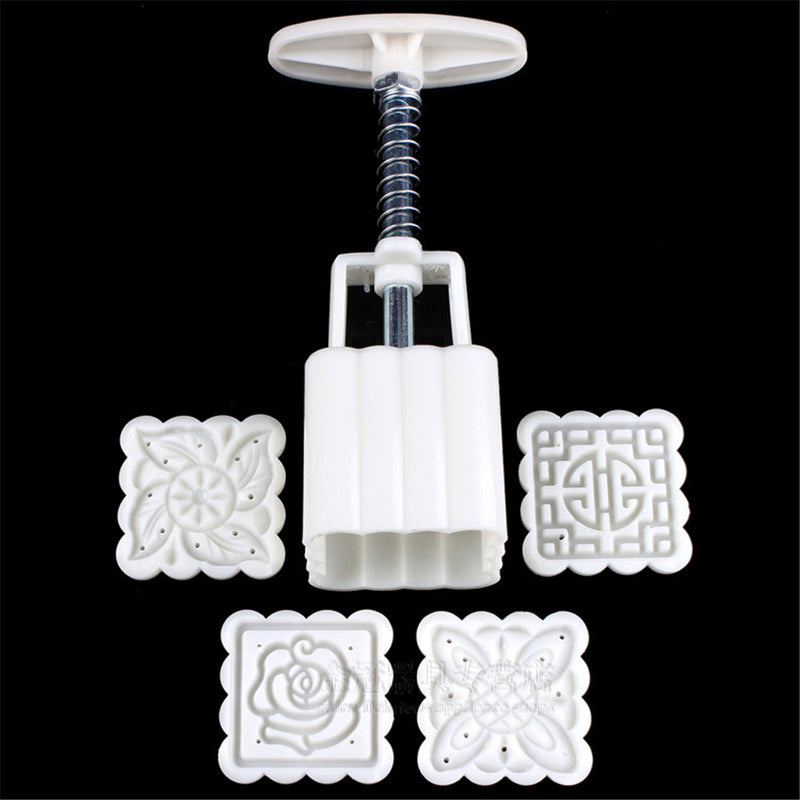 4 Stamps Moon Cake Square Mould 3D DIY Mooncake Mold Mid-autumn Festival Baking Accessories