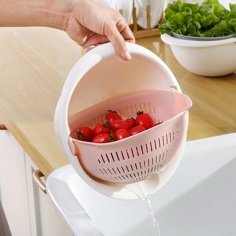 Double Layer Round Drain Basket Kitchen Bracket For Washing Fruit Vegetable