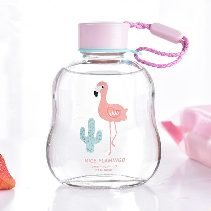 Portable Cup Lovely Flamingo Pattern Glass Cup Children Favorite Water Bottle Glass Cup