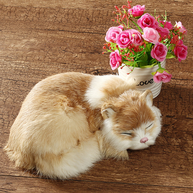Realistic Sleeping Cat Lifelike Plush Fake Kitten Fur Furry Animal Figurine Toys Home Decorations