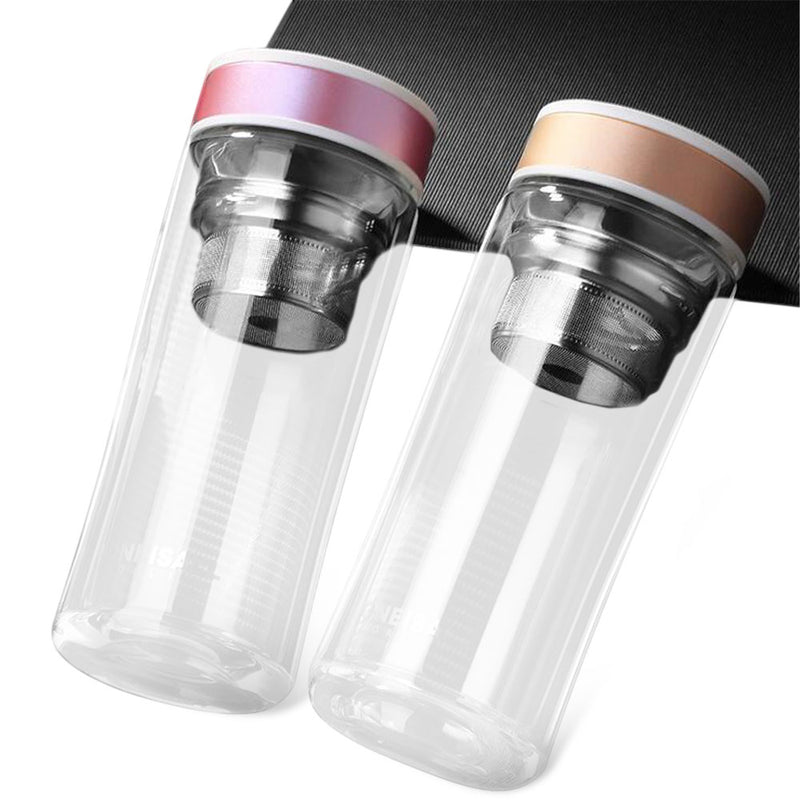 Large Capacity Glass Water Bottle Double Walled Travel Mug Portable Convenient Cup with Tea Infuser