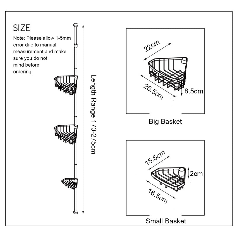 3 Tier Telescopic Toiletries Storage Corner Bath Shelf Rack for Bathroom