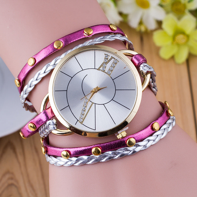 Simple Dial Leather Strap Crystal Algarismos Romanos Quartz Watch Women Bracelet Watch