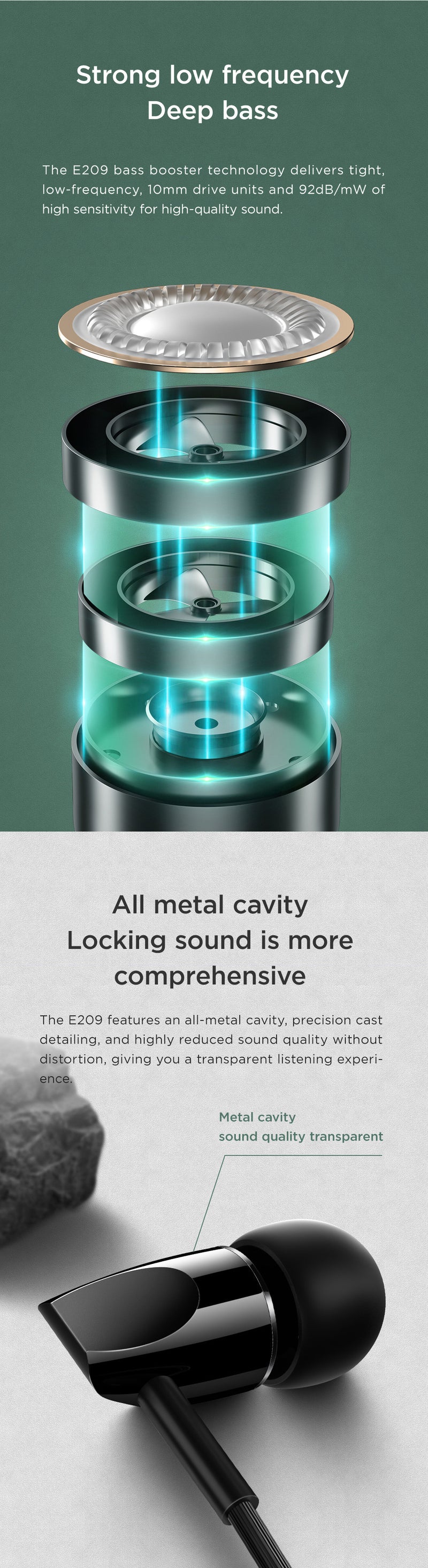 Joyroom JR-E209 Universal Metal Bass Earphone 3.5mm Wired Headphones with Mic for PC Phones