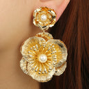 Luxury Flower Vintage Pearls Big Dangle Earrings Jewelry  Earring Gift For Women